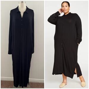 Universal Standard Sally Liquid Jersey Maxi Shirt Dress Black Plus Size 2X/18-20